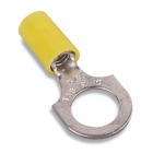 Nylon Insulated Ring Terminal, Length 1.12 Inches, Width .53 Inches, Maximum Insulation .210, Bolt Hole 1/4 Inch, Wire Range #12-#10 AWG, Color Yellow, Copper, Tin Plated